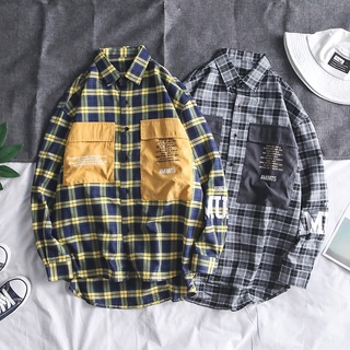 Áo Sơ Mi Nam Tay Dài Dáng Rộng Họa Tiết Caro Phong Cách Hàn Quốc