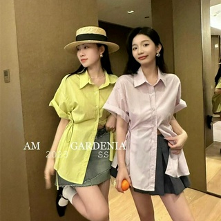 Áo sơ mi cộc tay buộc dây eo tùy chỉnh chất vải thô nến M302