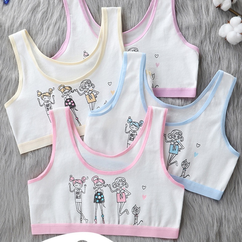 Áo Ngực Cotton Không Gọng Họa Tiết Hoạt Hình Phối Màu Tương Phản Cho Bé Gái