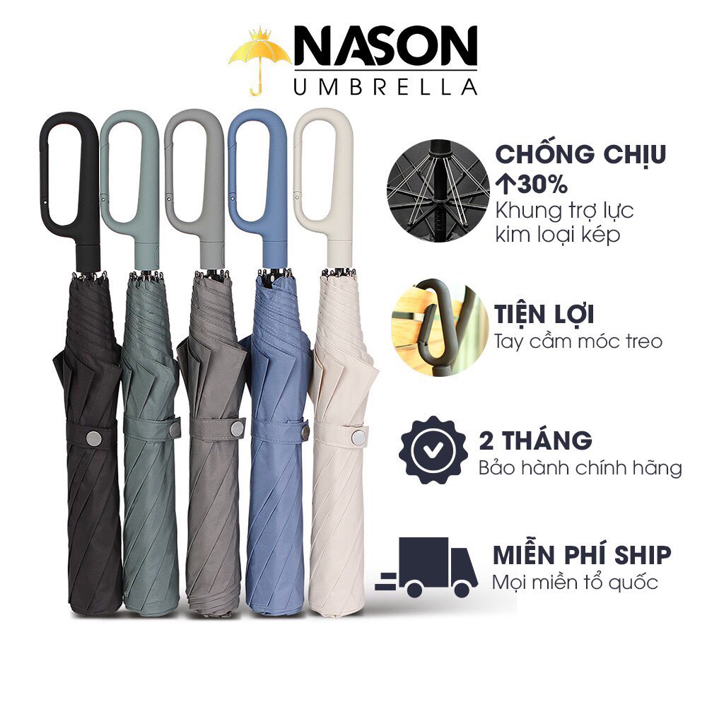 Ô gấp 2 móc treo độc đáo Nason Z siêu tiện lợi Vải siêu chống thấm nước 300T Tay cầm nhựa cao cấp