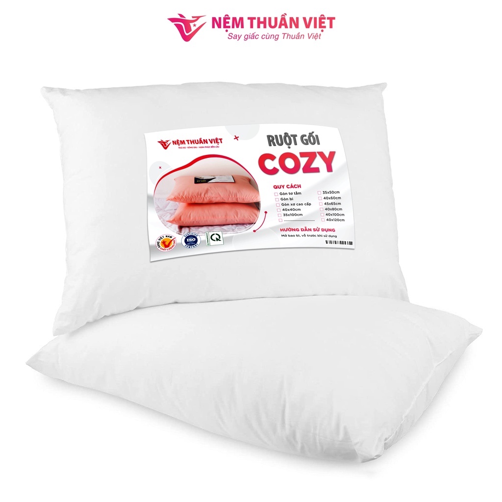 Ruột Gối Nằm Gòn Thuần Việt Cozy Cao Cấp, Êm Ái Vượt Trội, Thoáng Mát - Size 40x60cm