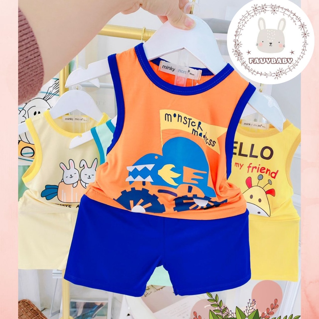 Đồ Bộ MINKY MOM Bé Trai Bé Gái Ba Lỗ Mùa Hè Quần Cộc Áo Viền Hình Động Vật Dễ Thương Trẻ Em 0 1 2 3 4 5 Tuổi - Favybaby