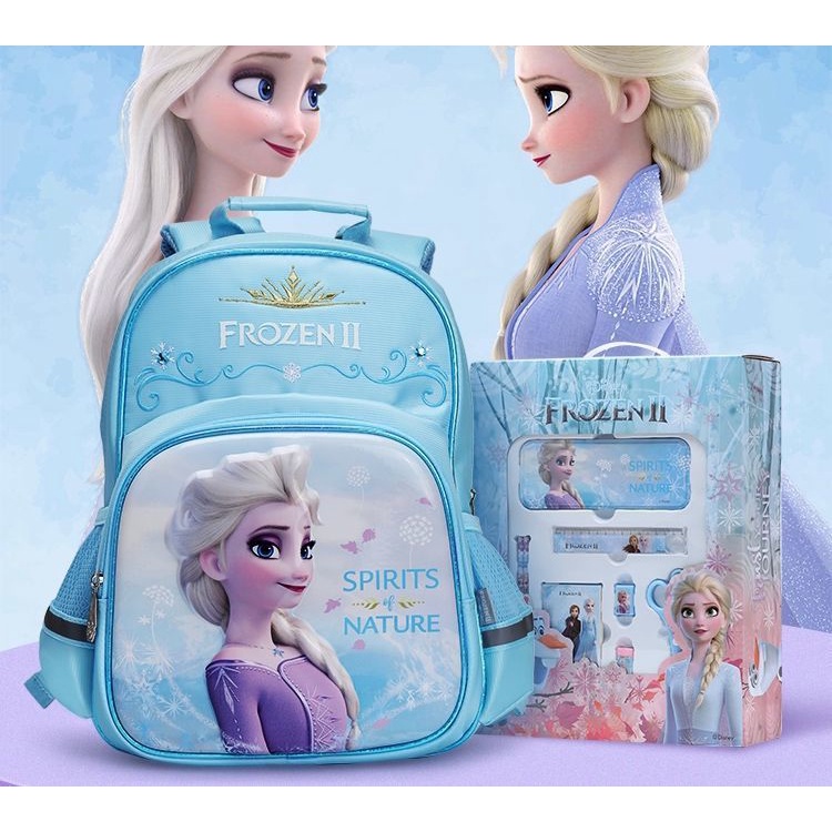 ♛Bộ Ba Lô Đi Học Chống Thấm Nước In Hình Công Chúa Elsa Dành Cho Bé Gái