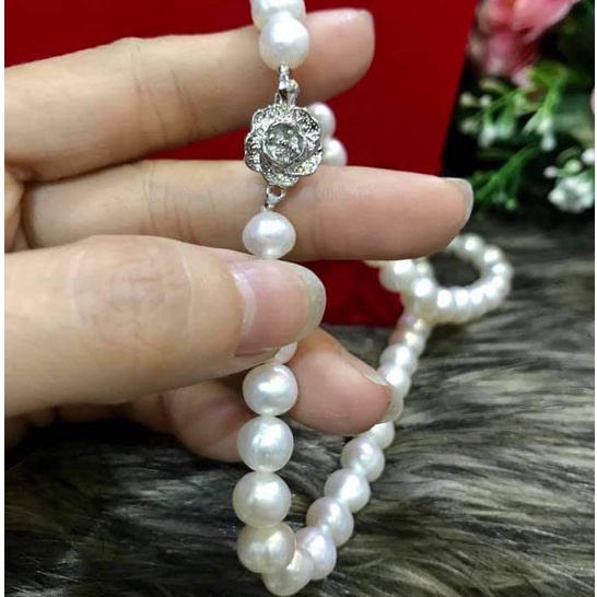 Vòng cổ trai thật nuôi nước ngọt 10li màu trắng hạt tuyển - bán lẻ món