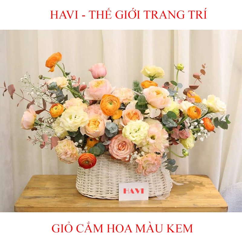 Giỏ Cắm Hoa Cao 27cm Màu Sắc Tự Nhiên, Trang Trí Decor Không Gian Nhà Cửa