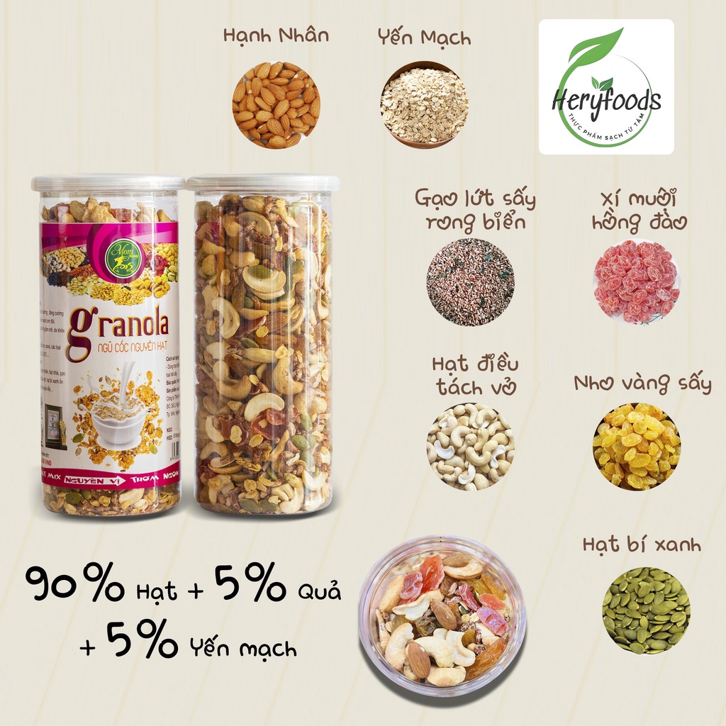 Granola siêu hạt ngũ cốc dinh dưỡng ăn kiêng healthy nguyên hạt 5% yến mạch không đường Mombeauty