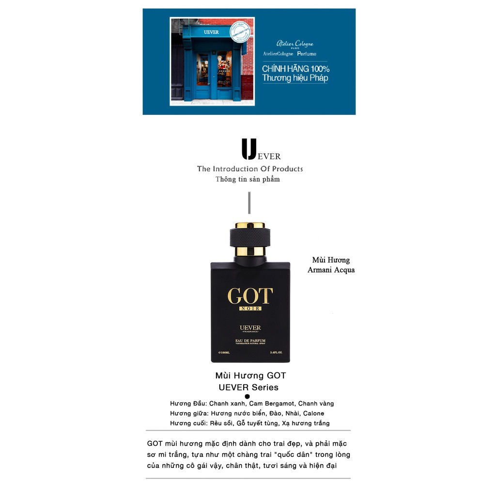 Nước hoa Nam Hương liệu pháp UEVER seri nước hoa GOT mùi hương biển kinh điển hương gỗ thơm 100ml duy trì 8 tiếng | BigBuy360 - bigbuy360.vn