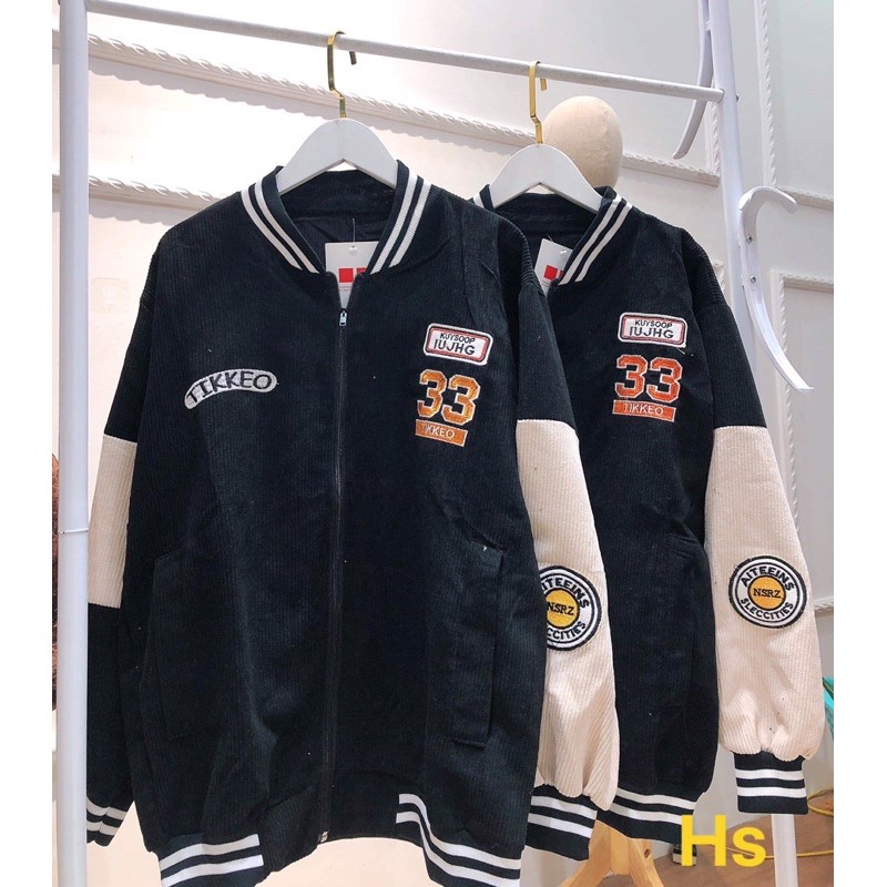 Áo khoác bomber thể thao 33 phối tay nhung gân