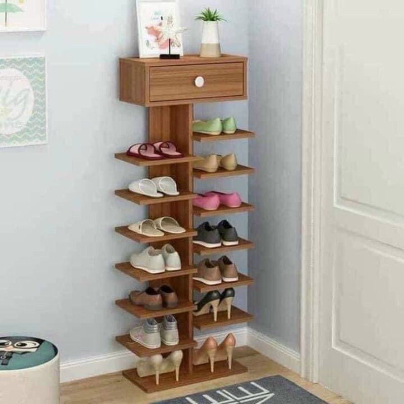 Kệ giá để giày 6 tầng 1 ngăn kéo. Kích thước: 120 x 44 x 20cm. Gỗ MDF phủ Melatium chống thấm cao cấp