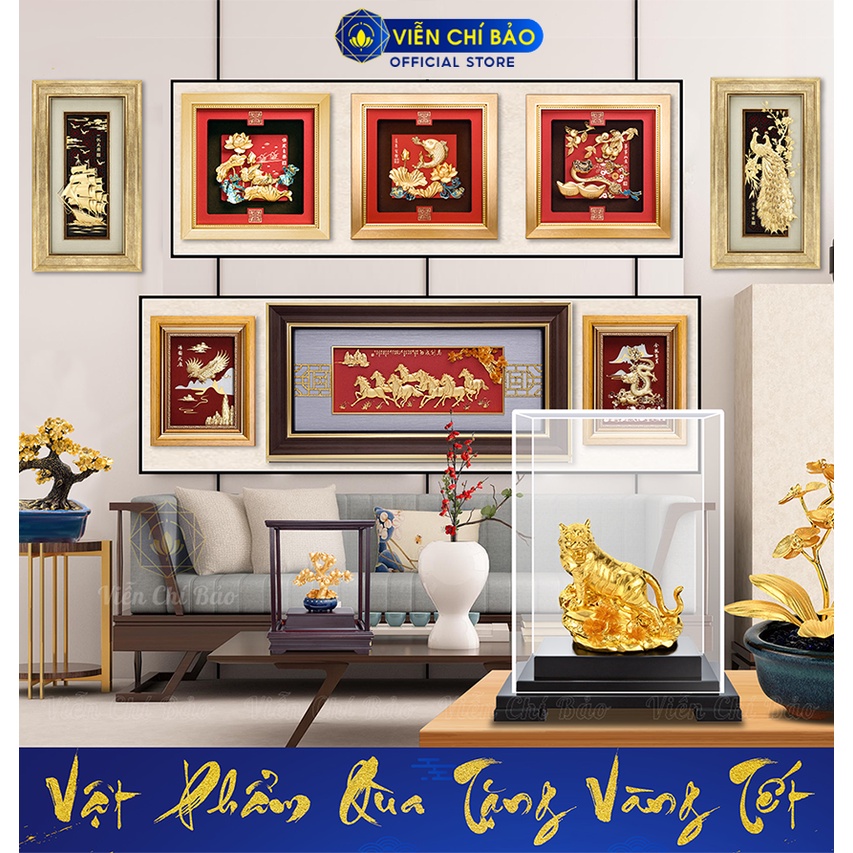 Tranh Cá chép hoá rồng dát vàng 24K vật phẩm quà tặng cao cấp trang trí nhà cửa Viễn Chí Bảo M600099