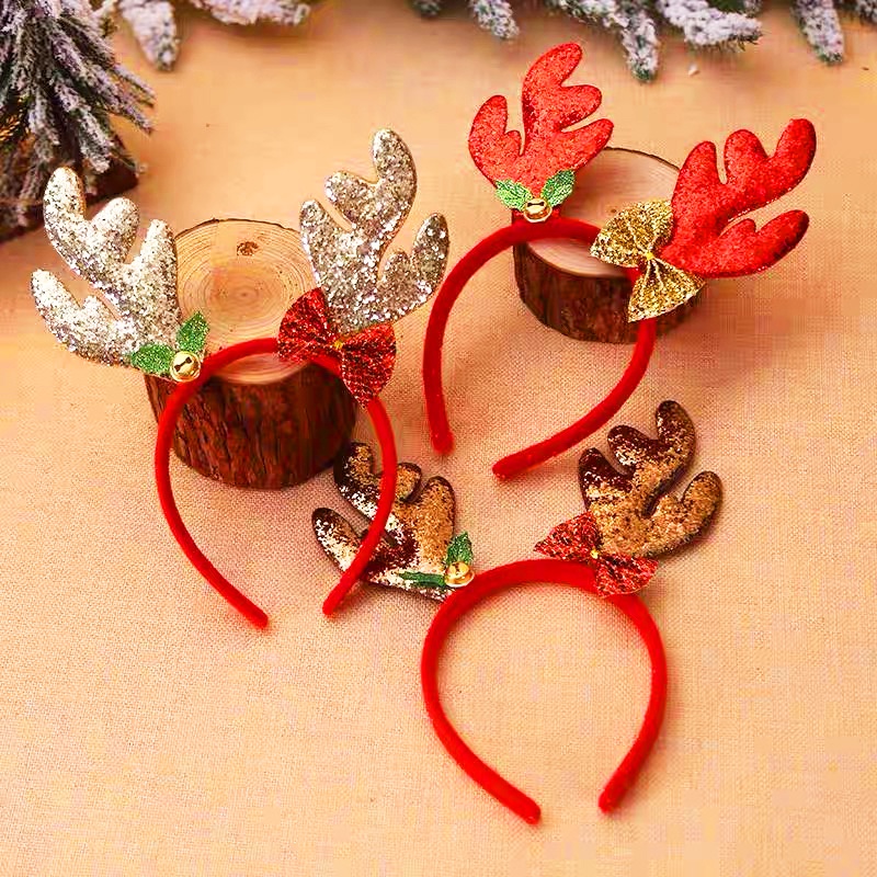 Băng đô Giáng Sinh họa tiết lấp lánh Baby-S, Băng đô Noel sừng tuần lộc đơn giản phù hợp mọi lứa tuổi – SNOEL016