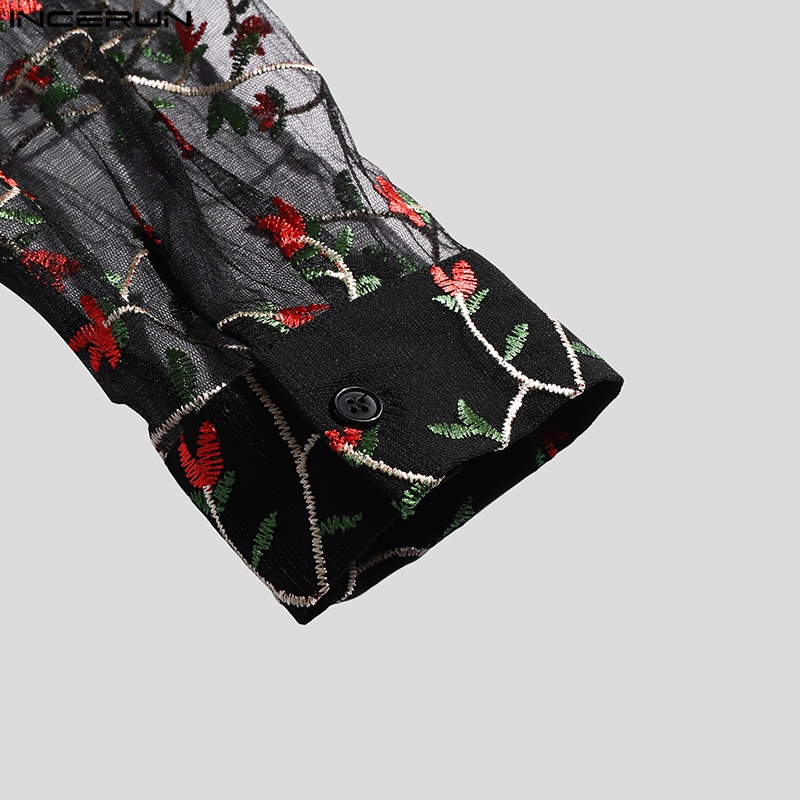 INCERUN Áo Lưới Hoa Dài Tay Xuyên Thấu Thời Trang Đi Biển Dành Cho Nam