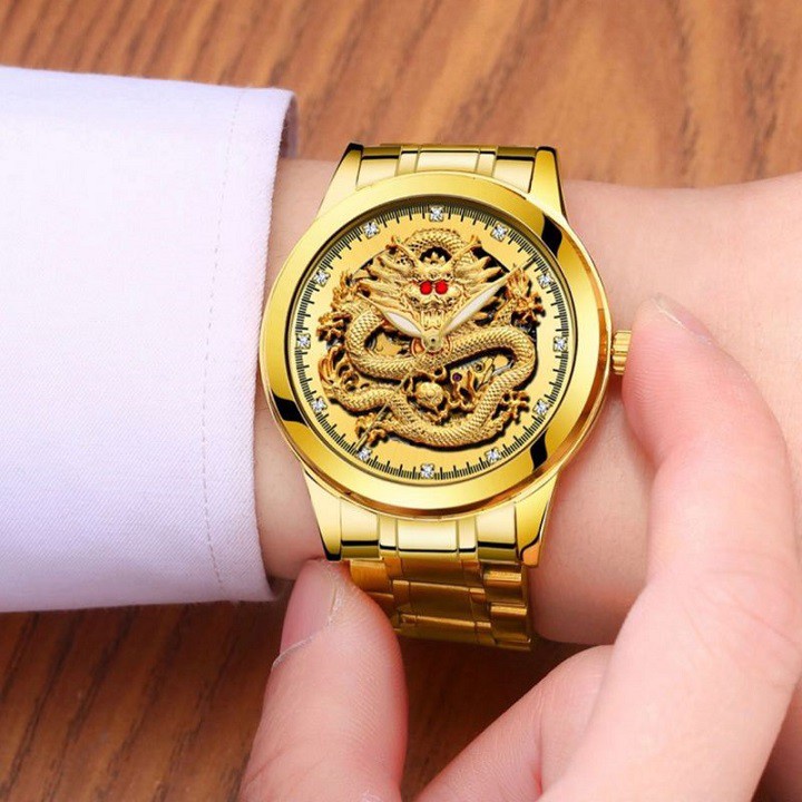 Đồng Hồ Nam Mặt Rồng 3D Sang Trọng- Dây Thép Không gỉ cao Cấp-Tặng Pin,Hộp,Vòng Tỳ Hưu-Bảo Hành 12 Tháng