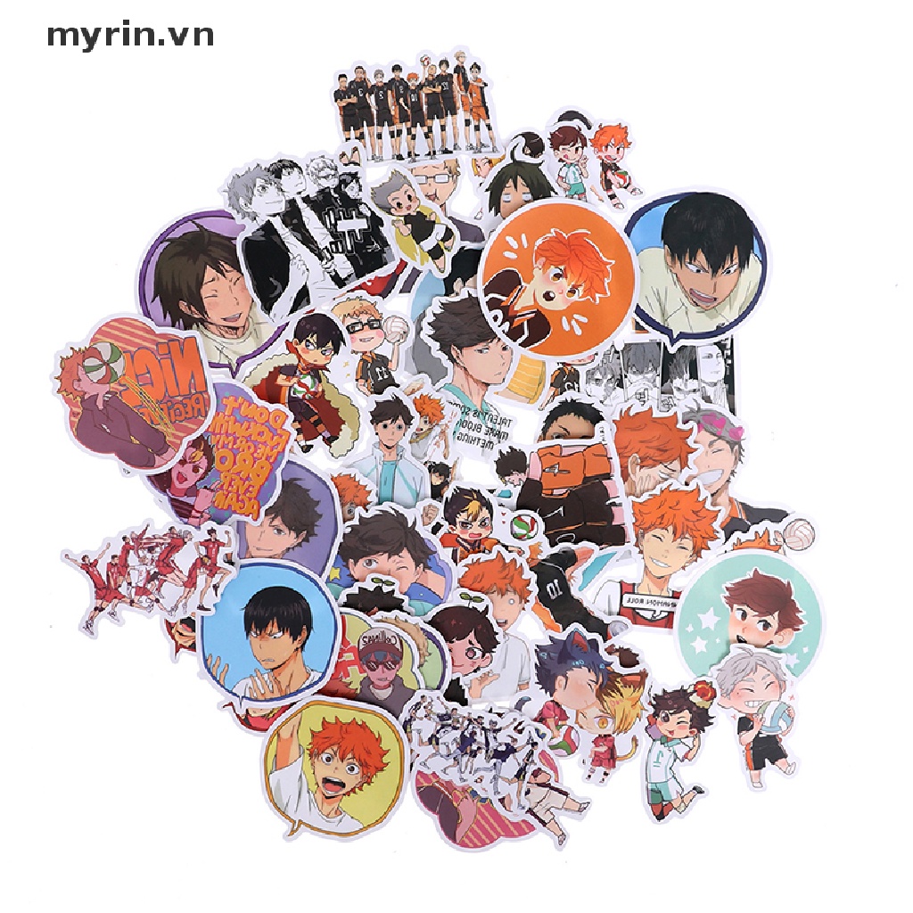 Bộ 50 Miếng Dán Anime Haikyuu PVC Chống Nước Trang Trí Vali Laptop Ván Trượt DIY