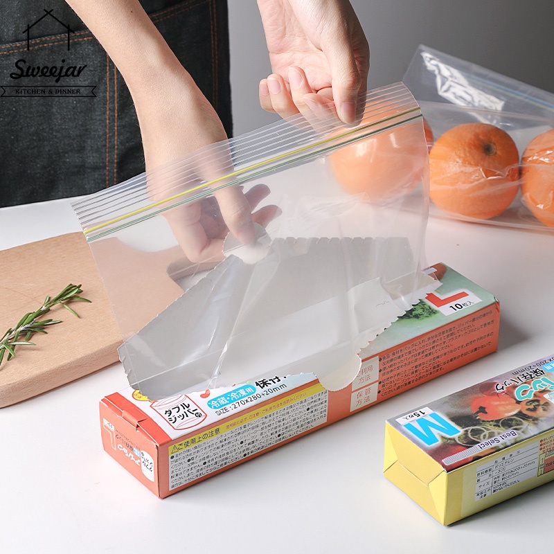 SWEEJAR Hộp túi đựng bảo quản thực phẩm trong tủ lạnh  từ PE có hai khóa kéo thiết kế dày chống ẩm
