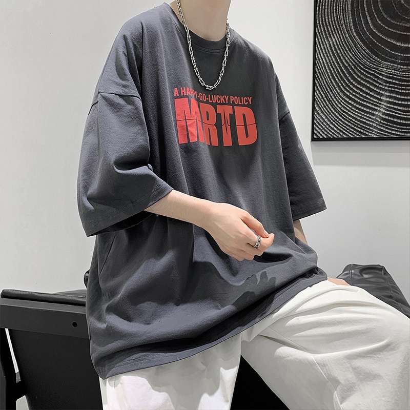 Áo thun tay ngắn cổ tròn dáng rộng in họa tiết chữ cái size lớn phong cách Hàn Quốc thời trang hip hop unisex