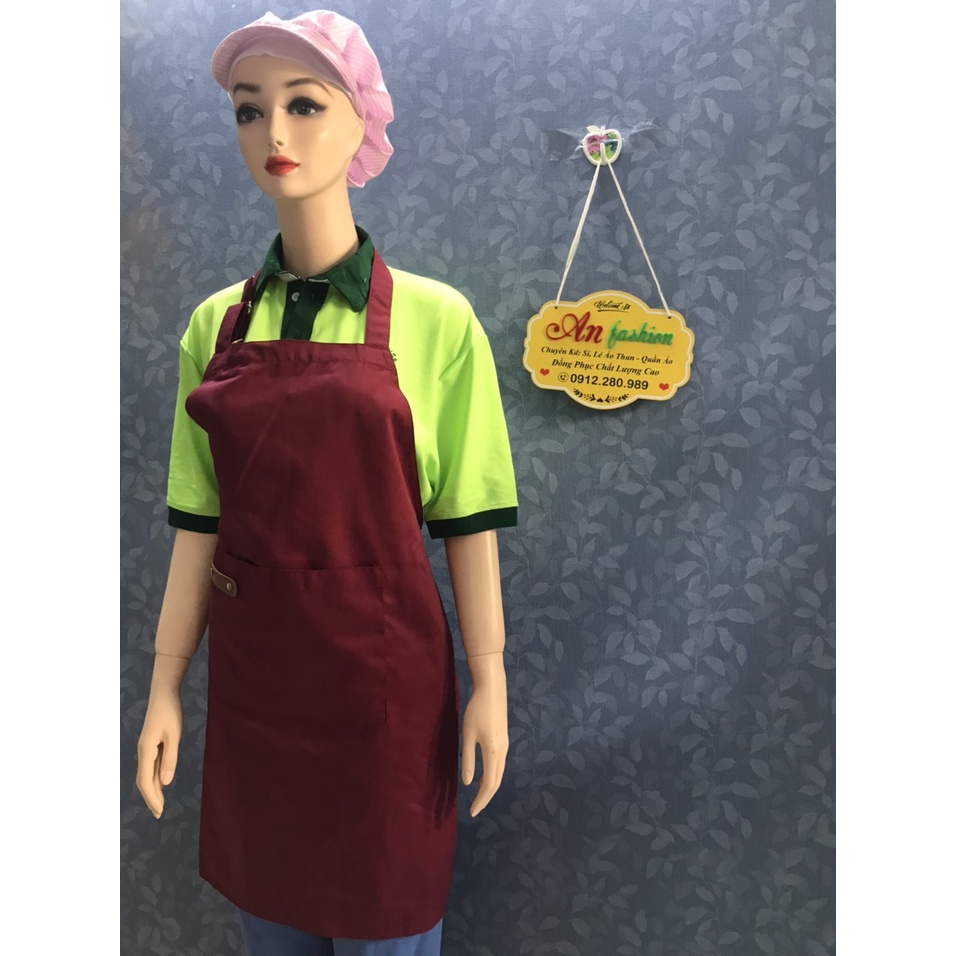 Tạp Dề Kaki Dài Màu đỏ đô Nam/Nữ Nhân Viên Phục Vụ Quán Cafe, Nhà Hàng, Gia Đình_Hình chụp thật.
