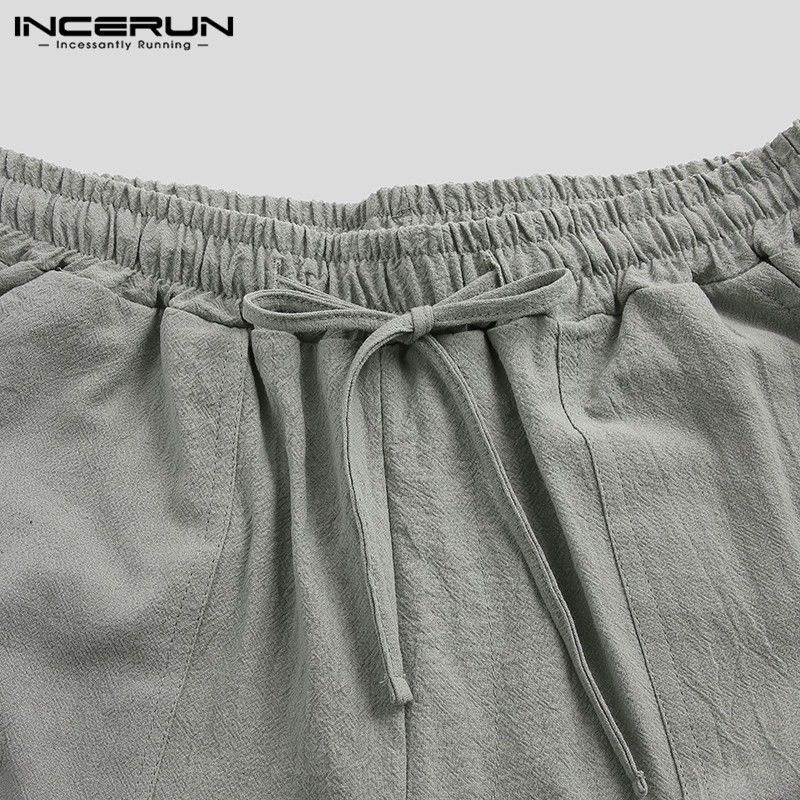 Quần Dài INCERUN Cotton Ống Suông Rộng Lưng Thun Thời Trang Cho Nam