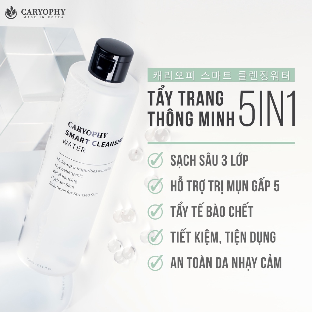 Nước tẩy trang dành cho da mụn da nhạy cảm da dầu mụn da khô chính hãng Caryophy Hàn Quốc