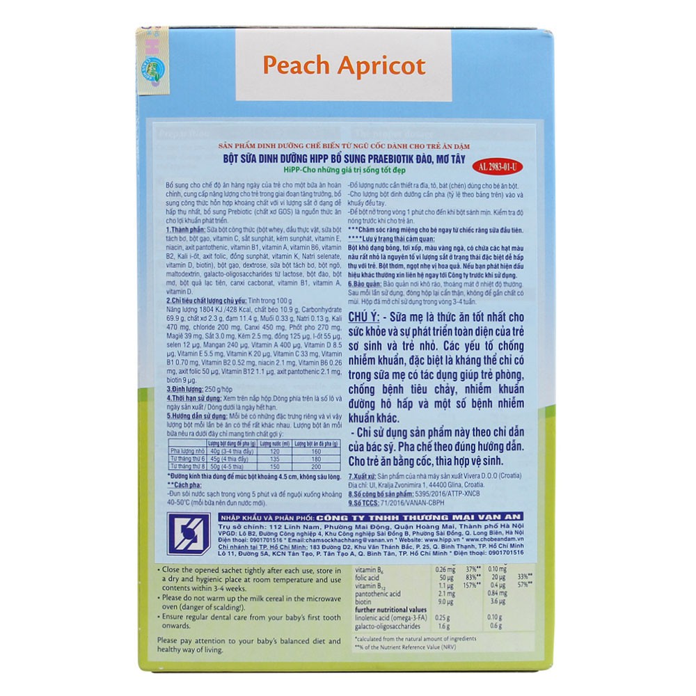 [CHÍNH HÃNG] Bột Ăn Dặm HIPP Peach Apricot (Đào, Mơ Tây) Hộp 250g