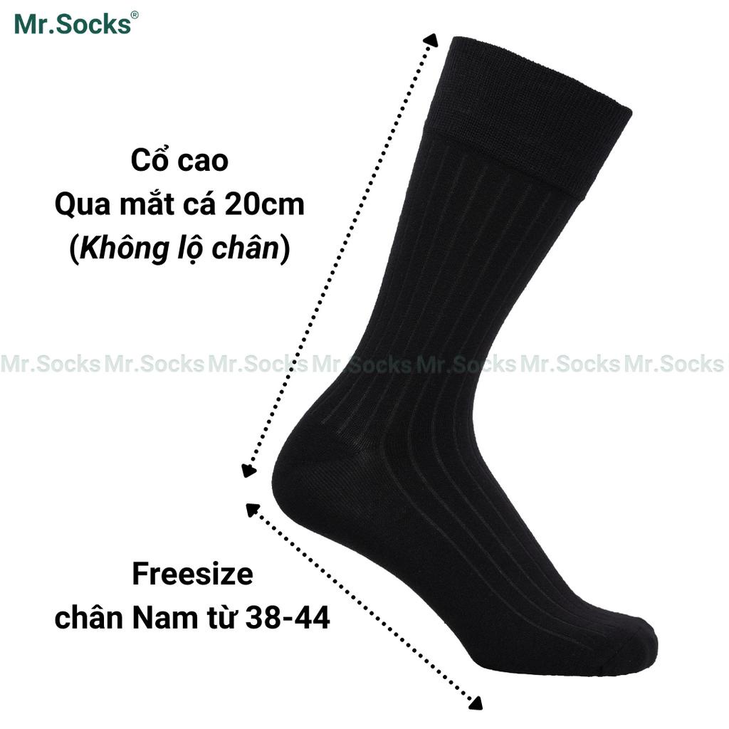 Tất nam công sở cổ cao Mr.Socks màu đen họa tiết gân chìm, chất liệu cotton cao cấp hút ẩm thoáng khí - TAYGANCHIM-DEN