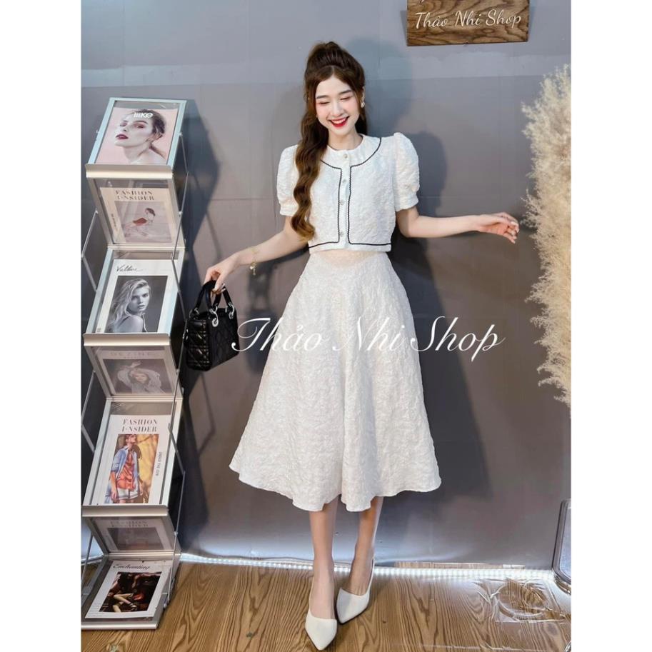 [ 𝐅𝐑𝐄𝐄 𝐒𝐇𝐈𝐏 ] SÉT ÁO VÂN HOA NỔI VIỀN MÍ CHÂN VÁY DÀI SIÊU HÓT