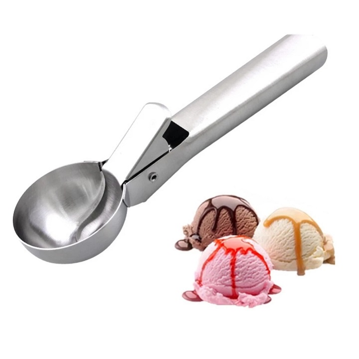 Muỗng múc kem inox, viên tròn lò xo sáng bóng tiện dụng