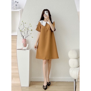 váy kaki chun cổ trắng bèo