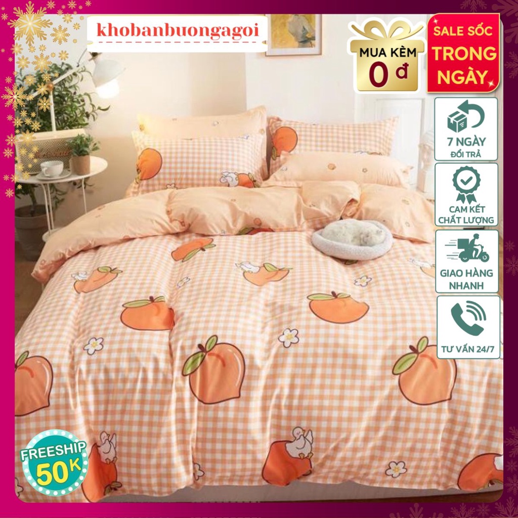 Ga bọc đệm bo chun-vải cotton poly mềm mịn-1m2/1m4/1m6/1m8-mẫu đào cam