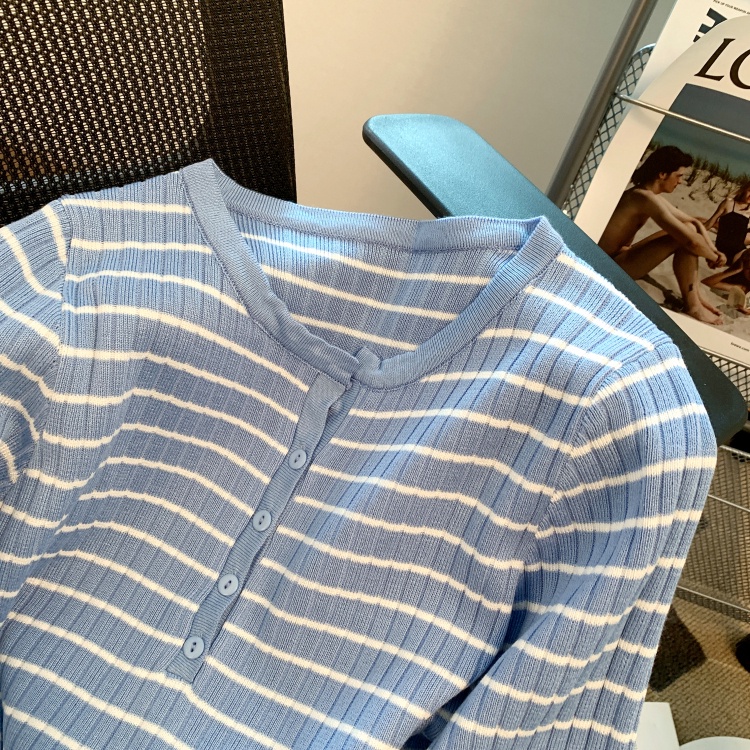 Áo sweater Dệt Kim Kẻ Sọc Thời Trang Thu Đông Cho Nữ