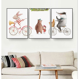 Bộ 3 tranh canvas treo tường động vật cute TTC20150- 30 x 45 cm x 3 tranh