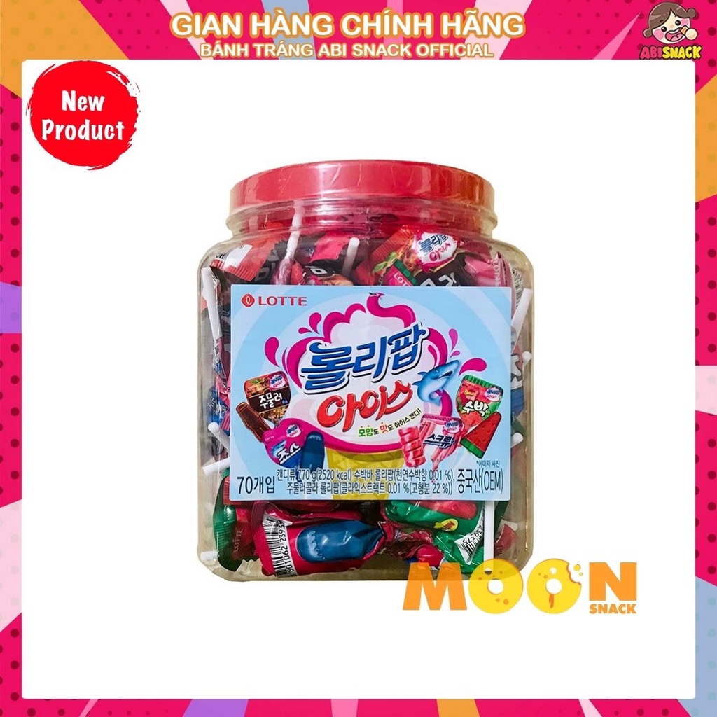 KẸO MÚT CỨNG ICE LOLLIPOP HÌNH QUE KEM HÃNG LOTTE HÀN QUỐC GÓI 132g HỦ 660G