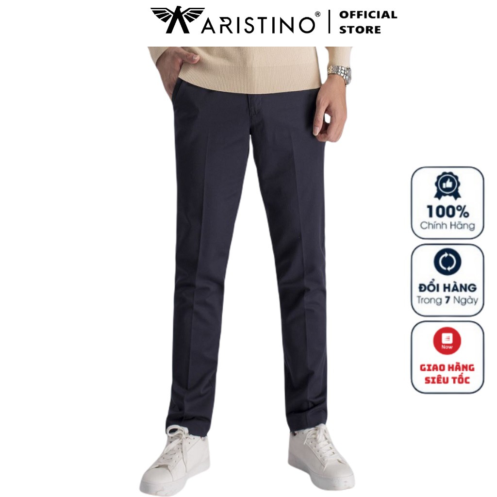 Quần Kaki Nam Aristino AKKR01 Màu Xanh Tím Than 24 Dáng Regular Fit Vải Cotton