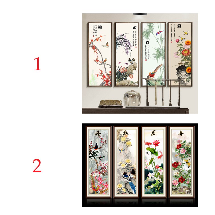 Tranh bộ Tứ quý HD Tự chọn HBO-0145-161 KT 30 x 80 cm x 4 tấm phủ kim sa