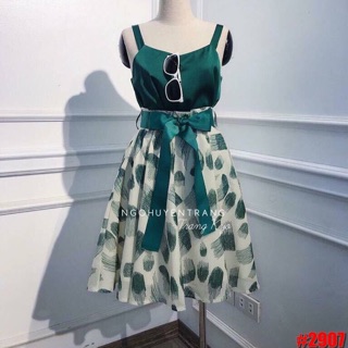 Sét áo dây + chân váy trắng xanh