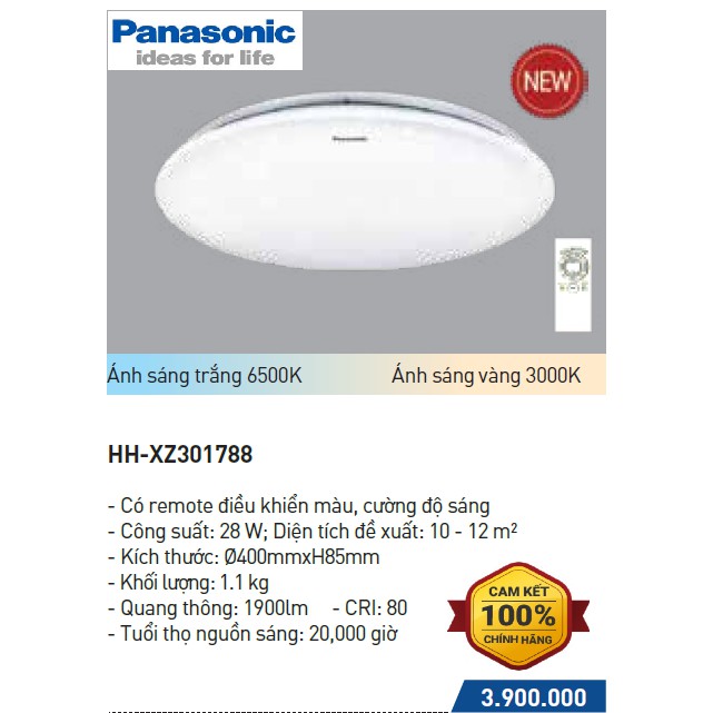 Đèn Trần LED Panasonic HH-XZ301788 28W, Kích thước 401x85mm, Ánh sáng Đổi Màu, Điều khiển Từ Xa