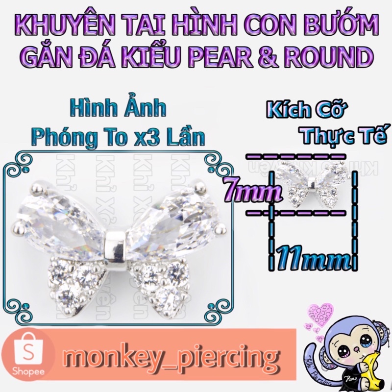 Khuyên tai gắn đá hình butterfly - các loại ( giá bán là 1 chiếc )