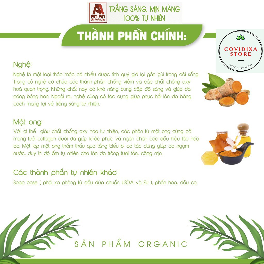 Xà bông nghệ mật ong An An xà bông cục handmade 100% tự nhiên trắng sáng mịn màng