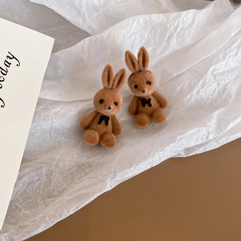 Bông tai mạ bạc 925 hình thỏ đính nơ phong cách đáng yêu