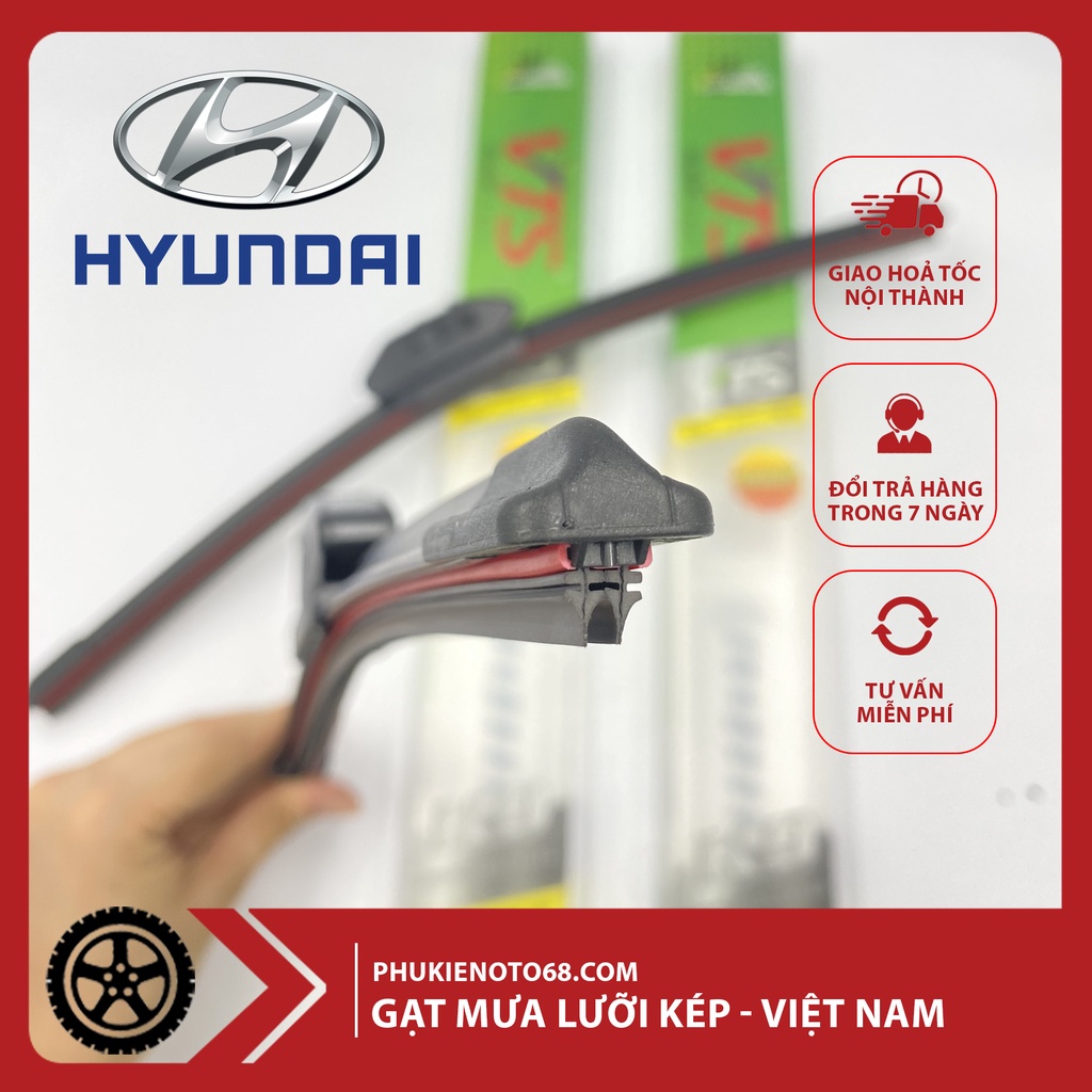 Gạt mưa lưỡi kép, Gạt mưa oto cao cấp xe Hyundai I10, ELANTRA, ACCENT, AVANTE, GETZ, SANTAFE, SONATA, TUCSON, I30,...