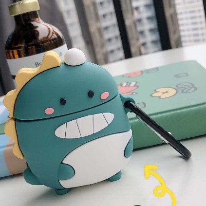 Bao da TPU cho tai nghe Airpod 1/2, i11, i12, i18.. hình Khủng long siêu kute - Tặng móc tro