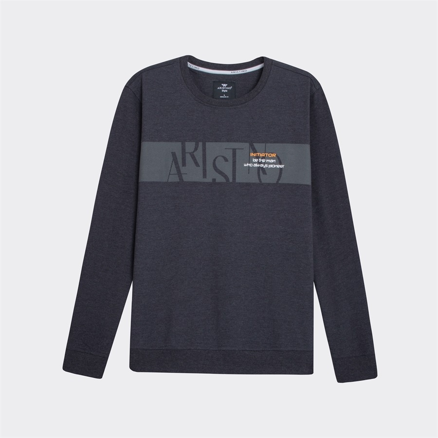 Áo Thun Thu Đông Dài Tay Nam Aristino ASW009W2 Họa tiết in ngang ngực thân trước Chất Cotton Cao Cấp dáng Regular Fit