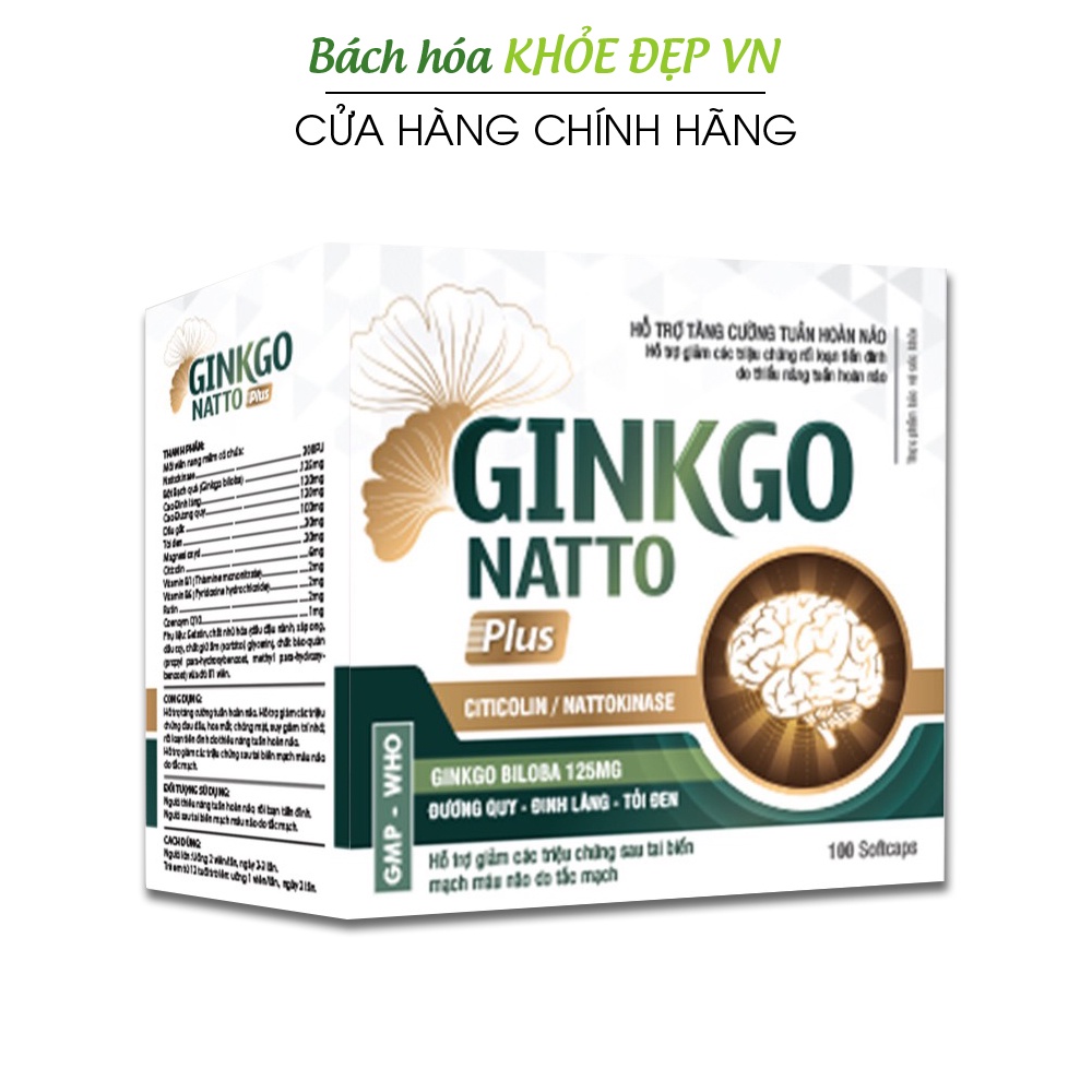 Hoạt huyết dưỡng não ginkgo biloba giảm đau đầu, chóng mặt - 100 viên [GINKGO NATTO PLUS trắng]