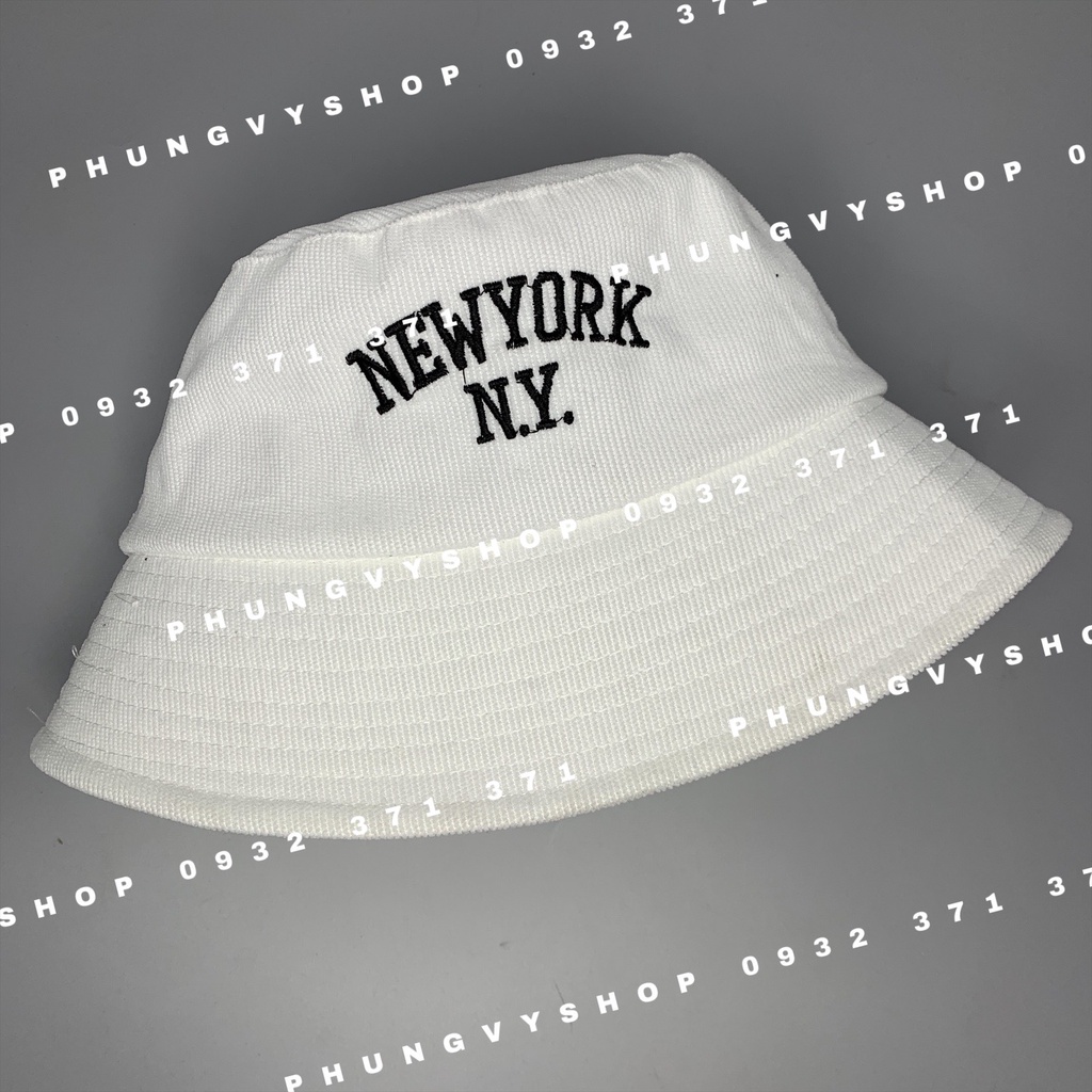 Mũ bucket form cụp đơn giản cực hot mùa hè unisex - SỤP KAKI THÊU NEWYORK CÓ DẤU CHẤM - nón tai bèo vành