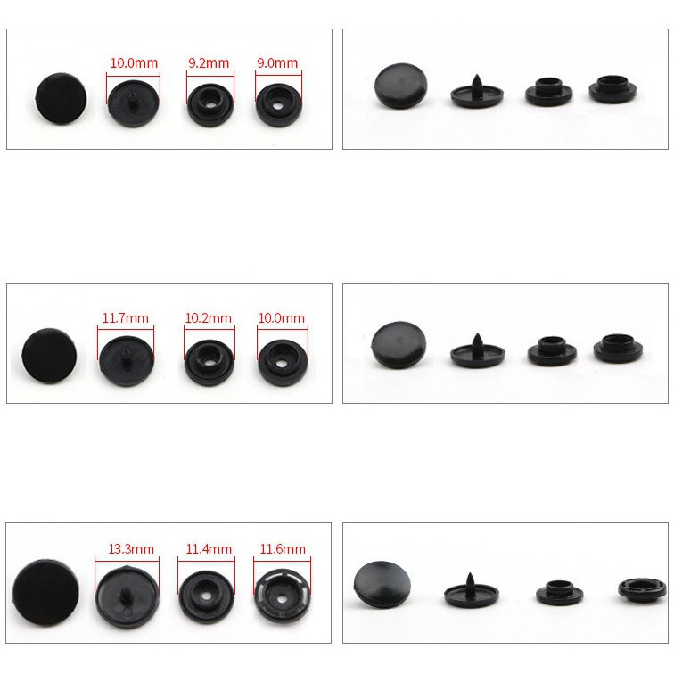 Combo 10 bộ cúc bấm nhựa, nút áo 10mm, 12mm, 14mm giá sỉ