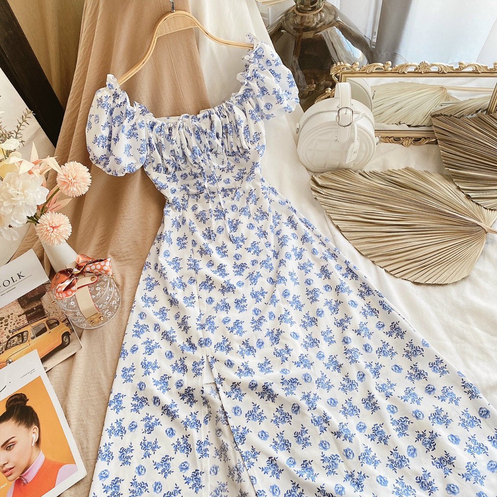 Đầm xòe nữ, đầm hoa nhí vintage, kiểu dáng nữ tính, thời trang, hàng may đẹp, kỹ, phom dưới 54kg- tùy chiều cao | BigBuy360 - bigbuy360.vn