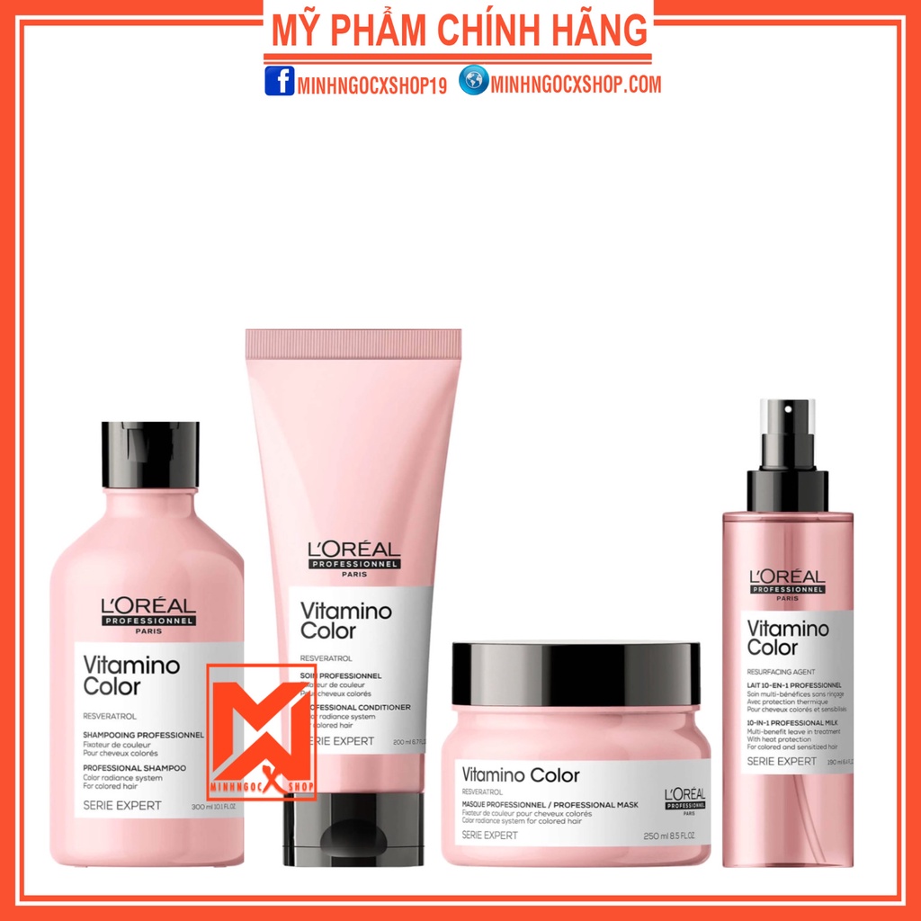 Combo dầu gội xả, hấp bảo vệ màu nhuộm Loreal Professionnel Serie Expert Vitamino Color