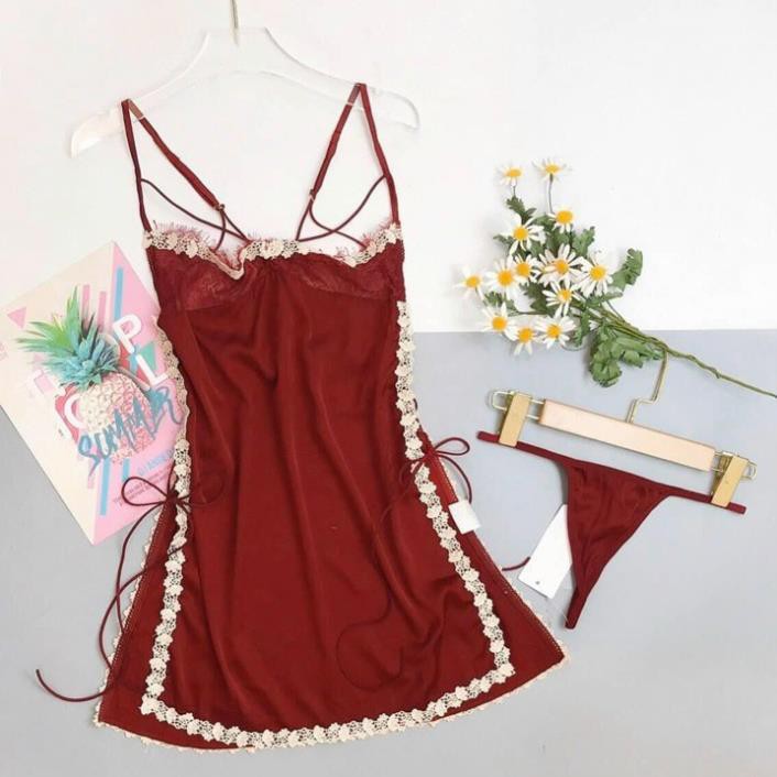 Váy ngủ sexy đan dây hai bên hông phối ren hoa nhí siêu xinh | BigBuy360 - bigbuy360.vn