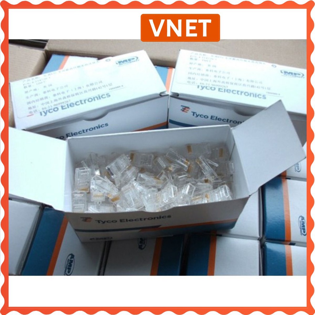 Hạt Bấm Mạng Rj45 Hạt Mạng Xuyên Thấu Hộp 100 Chiếc Loại Tốt Giao Ngẫu Nhiên Mẫu Vỏ Hộp VNET
