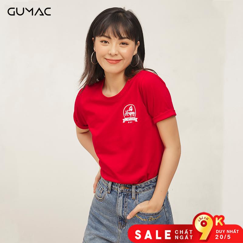 Áo thun in happy GUMAC ATA446_DO | BigBuy360 - bigbuy360.vn